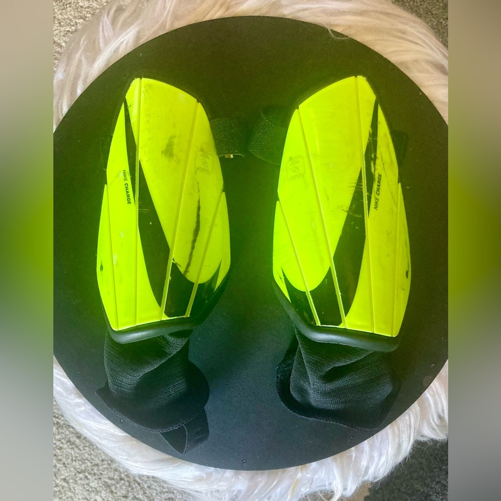 Nike Neon Yellow Shin Guards with Black Stripes